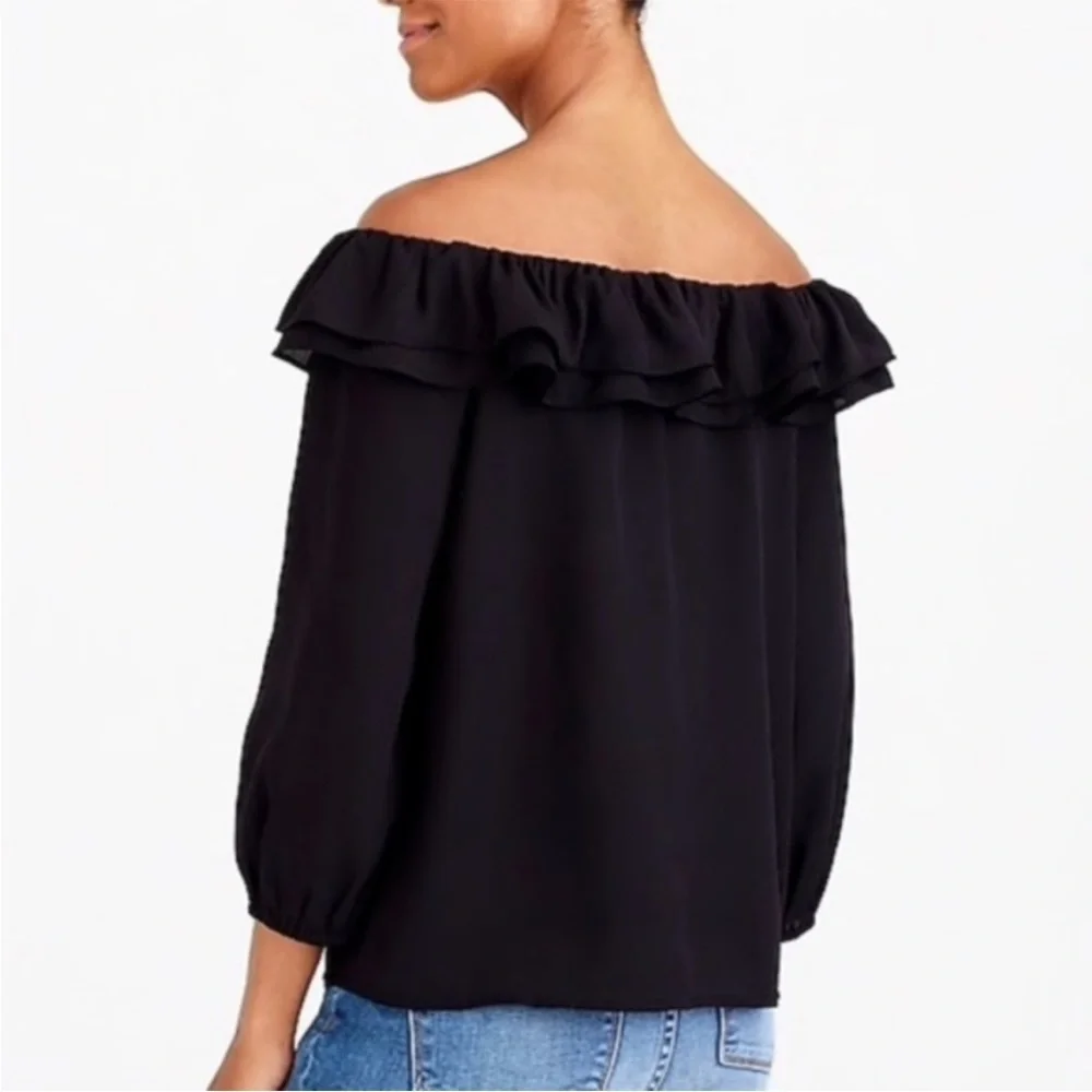 🌻J.Crew Mercantile Black Versatile Ruffle Blouse Womens Size Small